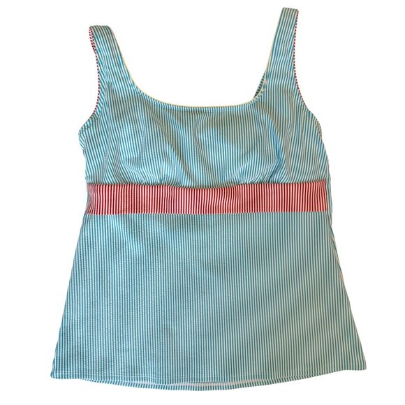 12 Lands End Blue Seersucker Knit 2 Piece Tankini Skirt Swimsuit Underwire Top - Picture 3 of 13